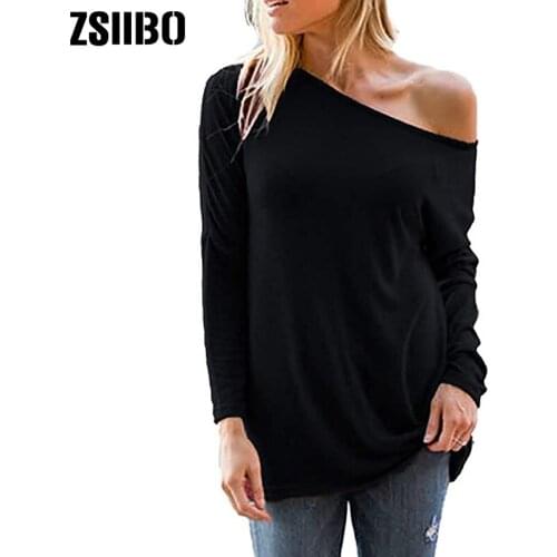 Auntum winter Womens Casual Off Shoulder Tops long Sleeve T Shirts Loose Sexy Shirt drop shipping