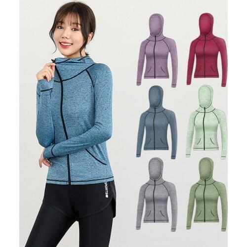 Women Hooded Caps Running Jackets Cycling Coat Yoga clothing Jogging Spring/Autumn Thin Outdoor Clothes Sportswear Wholesale