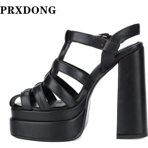 New Brand Women Sandals Fashion Genuine Leather Thick High Heels Platform Shoes Woman Rome Gladiator Sandals Dress Party Wedding