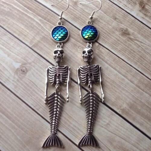 1 Pair Skull Earrings Unisex Gothic Style Mermaid Skeleton Colorful Scale Electroplated Alloy Material Fashion Gifts Earrings
