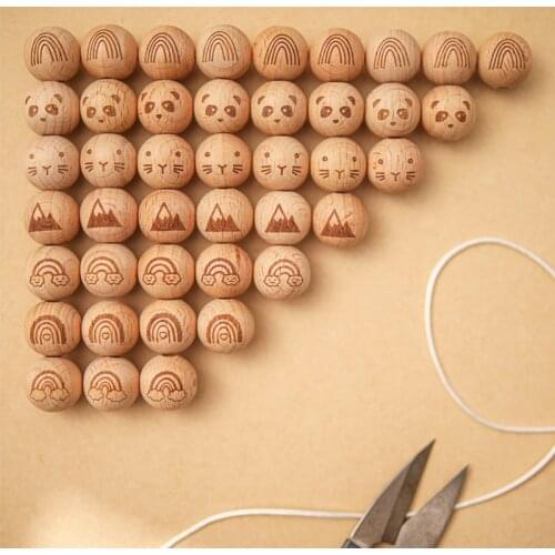 Lets Make 10pcs 16mm Beech Beads Wooden Teether Printed Round Beads Safe Customizable DIY Pacifier Necklace Chain Accessories
