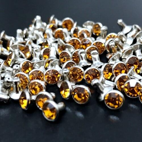 100Sets 6MM Topaz CZ+++ Crystals Rhinestone Rivets Silver Nailhead Topaz Spots Studs Fit DIY Making Shipping Free