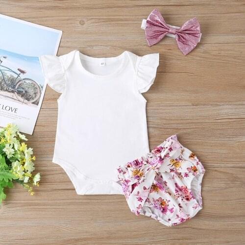 2020 Baby Summer Clothing Newborn Baby Girl Boy romper +pants Printing Knitted Cotton Romper Baby Jumpsuit Solid Girls Outfits