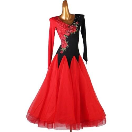 2021 Professional customization New Women Ballroom Dance Competition Dresses Red Black Ballroom Dance Dresses For Girls dress