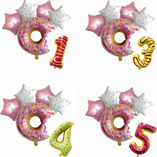 6pcs/lot Doughnut Foil Balloons Donut Number Balloon Children Food globos Birthday Party Decorations Baby Shower Party Supplies