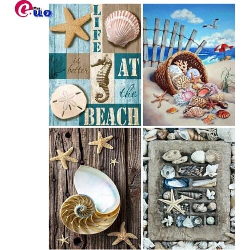 Diamond Painting Landscape 5D Diamond Embroidery Starfish Shell Seaside Mosaic Rhinestone Handmade Cross Stitch Kits Home Decor