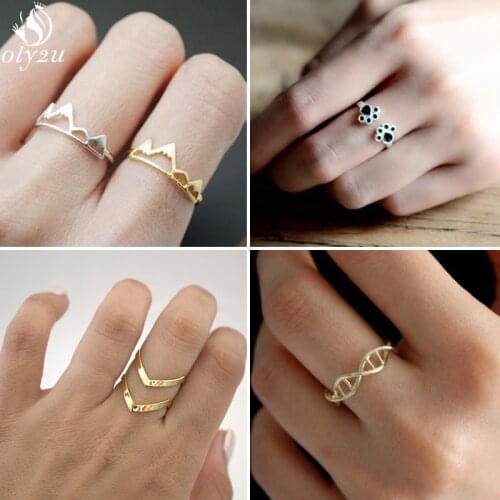 Boho Simple Design Letter V Rings for Women Girls Geometric DNA Paw Ring Punk Snow Mountain Finger Rings Jewelry Gift