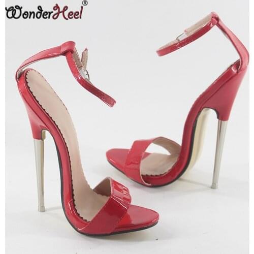 Wonderheel summer Extreme high heel 16CM/18cm heel black patent Sexy fetish High Heel ankle straps fashion style women sandals