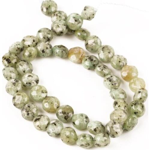 Wholesale 8mm Faceted Flat Round Kiwi Natural Stone Beads Natural Stone Loose Beads Needlework for Jewelry Making DIY Bracelet
