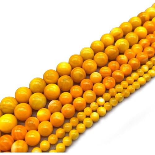 Natural Shell Yellow Beads Glittering Loose Round Spacer Beads 4 6 8MM Bracelet Necklace Earrings For Jewelry Making Fit DIY