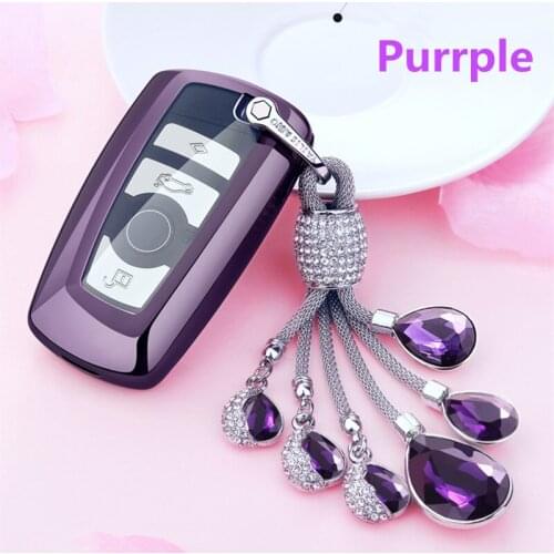 For BMW 1234567 Series F07 F10 F11 Artificial Crystal PendantFull-Protective TPU Soft Car Key Case Shell Key Holder Key Covers