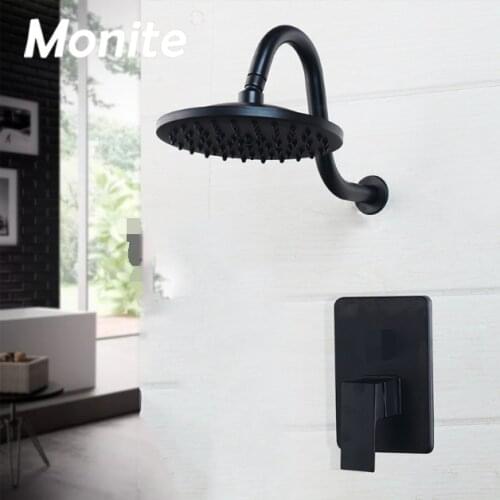 Monite 8 Inch Black Round Head Wall Mounted Bathroom Rainfall shower faucet Sets Oil Rubbed Bronze headshower Shower Sets