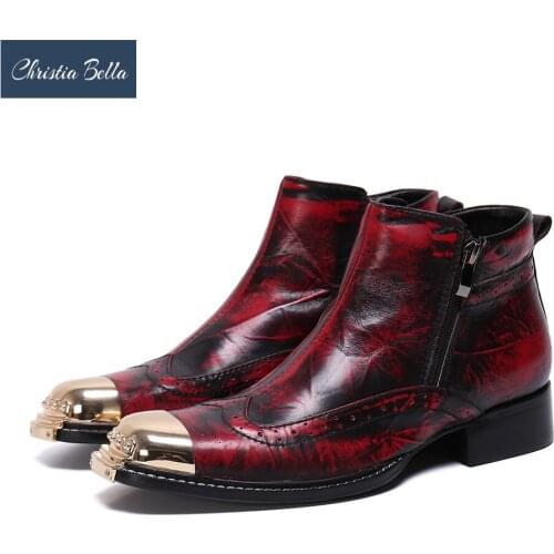 Christia Bella Man Cowboy Real Leather Ankle Boots Outdoors Vintage Style Fashion New Boots Metal Toe British Style Man Boots