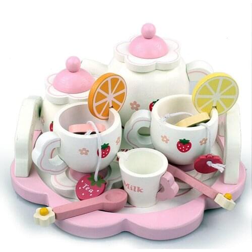 Kids Wooden Tea Set Toy Furniture Toy Realistic Dollhouse Kitchen Toys Pink Sweet Strawberry Pretend Play Parent-Child Games0.8k