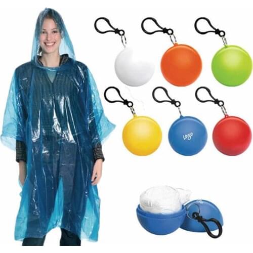 Portable Raincoat Ball Women Men Outdoor Rainwear Waterproof Disposable Camping Hooded Ponchos Plastic Keyring Ball Rain Cover
