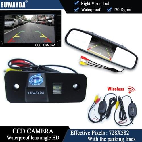 FUWAYDA Wireless Color CCD Chip Car Rear View Camera for Hyundai Santa Fe santafe | Azera + 4.3 Inch rearview Mirror Monitor