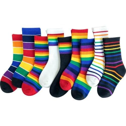 Child boy football socks striped colored rainbow cotton school white long for kids girls baby boy children 1-8T