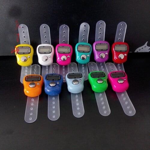 1Pc Red White Blk Green Yellow Pink Soft Clear Band Plastic Casing LCD Electronic Finger Counter Tool Hand Tally 0-99999 5Digits