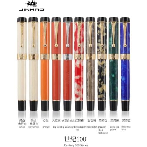 Jinhao 100 Centennial Resin Fountain Pen EF/F 18KGP M / Bent Nib 0.5 /1.2mm with Converter Golden Clip Business Office Gift Pen