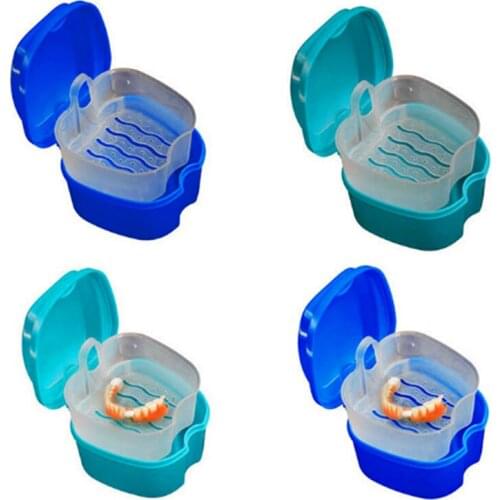 Denture Bath Box Organizer Dental False Teeth Storage Box with Hanging Net Container Cleaning Teeth Cases Artificial Tooth Boxes