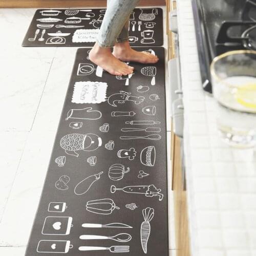 Cute Cartoon Printed Kitchen Carpets PVC Leather Floor Mats Large Doormats Bedroom Tatami Waterproof Oilproof Kitchen Rugs