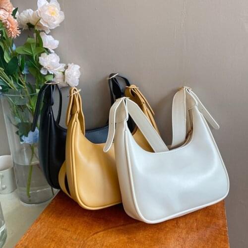 Leather Solid Color Armpit Womens Handbags 2021 Summer Casual New Moon Retro Shoulder Messenger Bag