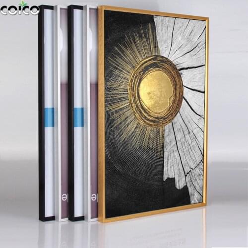 Metal Picture Photo Frame with Modern Golden Abstract Geometric Canvas Painting Texture Luxury Print Home Decor Wall Art Poster
