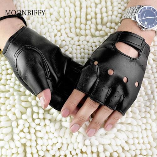 Unisex Artificial Leather Half-Finger Gloves Theatrical Punk Hip-Hop Driving Motorcycle Performance Party Fingerless Mittens