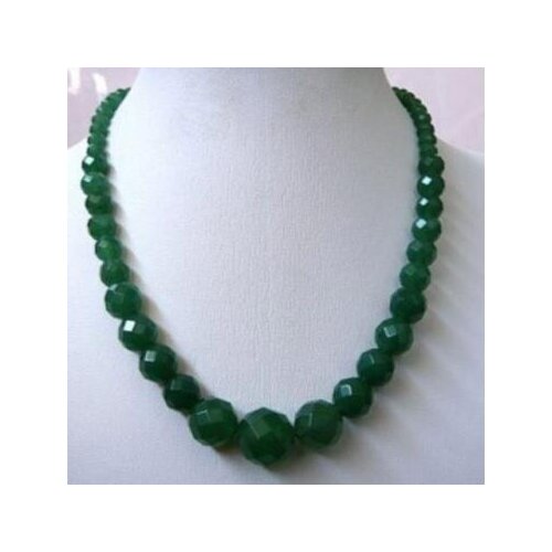 Fashion 6-14mm Faceted Natural Green Jade Round Beads Necklace 18" AAA
