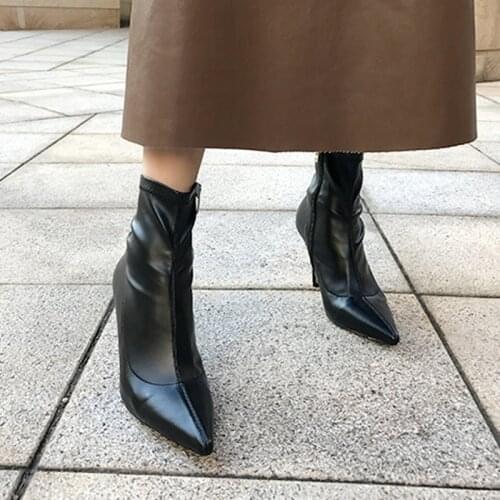 Fashion Womens Boots Pointed Zipper Ankle Boots High Heels Shoes 2020 Autumn and Winter Womens Boots Size 33-42