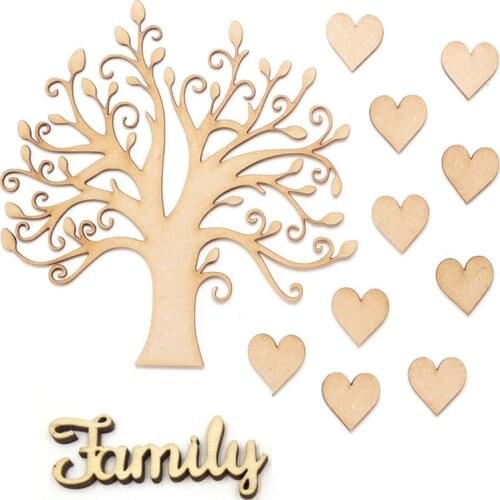 Wooden MDF Family Tree Set kit with Wooden Love Hearts Family Word Wooden DIY Craft Blank Shapes