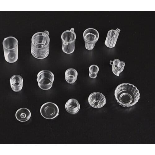 15Pcs/set Mini Dollhouse Cup Set Plastic Tableware Drink Wine Bottles Goblets Beer Plates Accessories Doll House Miniatures