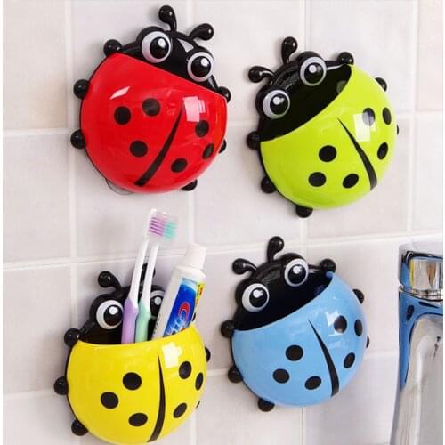 Cute ladybug wall sucker toothbrush holder bathroom hanger stuff cartoon sucker toothbrush holder house decoration