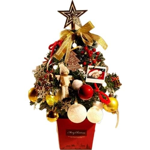 Mini Christmas Tree Desktop with Lights 50cm Golden Red Christmas Tree Set