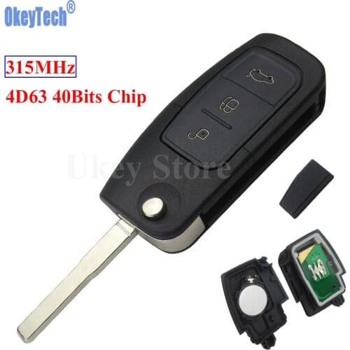 OkeyTech 3 Buttons 315MHz 4D63 Chip Keyless Entry Fob Car Remote Key for Ford Mondeo Focus Fiesta C Max S Max Galaxy HU101 Blade