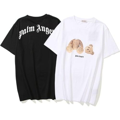 Palm Angels 22SS Khaki Cartoon Little bear Men Women Couple models Fashion Cotton Casual Short sleeve Round neck T shirt
