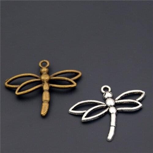 10pcs 2 Colors Zinc Alloy Silver Color Charms Dragonfly Charms Jewelry Making DIY Handmade Craft 26x33mm A98/A308