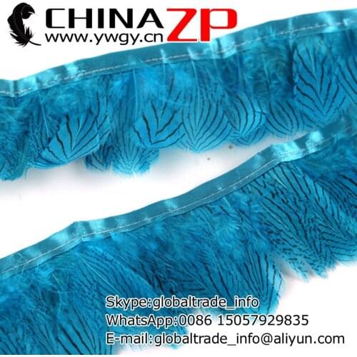 Manufacturer in CHINAZP Factory 10yards/lot Exporting Good Quality Dyed Turquoise Blue Silver Pheasant Feathers Trim