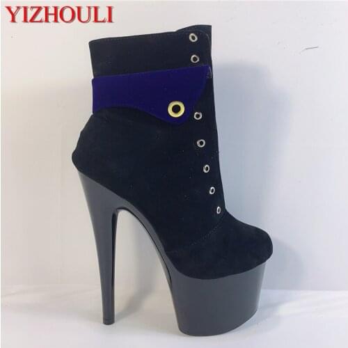 Factory direct 17cm high heels, suede boots with sexy womens shoes, model stage pole dancing show, ankle boots