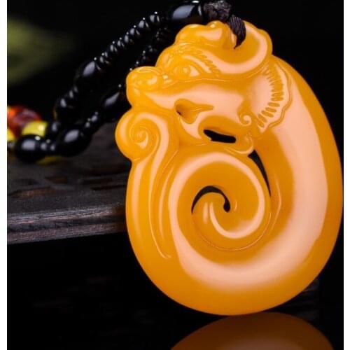 Carved Yellow Jade Dragon Pendant Natural Chinese Necklace Jadeite Jewellery Fashion Lucky Woman Amulet Gifts Sweater Chain