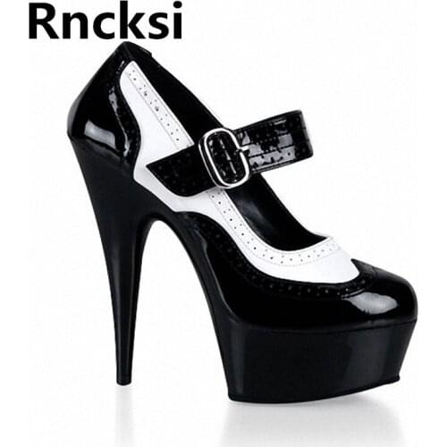 Rncksi Buckle Straps Women High-Heeled Platform Pole Dance Shoes Fashion Shoes 15cm Stiletto Heel Ankle Womens Pumps