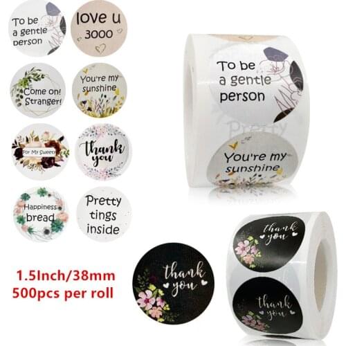 Novel 8 Designs 1.5" 500pcs Floral Thank You Stickers Flower Arrangement Decoration Craft Labels Baking Gift Stationery Sticker