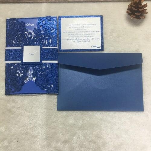 Luxurious laser cut glitter paper 3d invitation cards for wedding personalize printing with cheap price from china