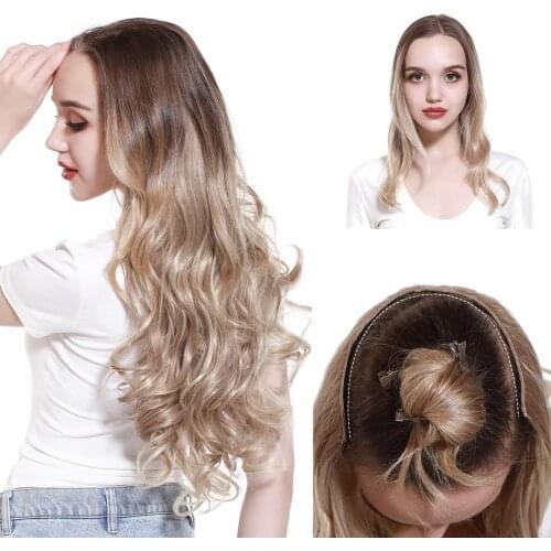 Blonde Clip on in Hair Extensions Curly One Piece 2021 Synthetic Artificial Hairpieces Heat Resistant Natural Fake For Women