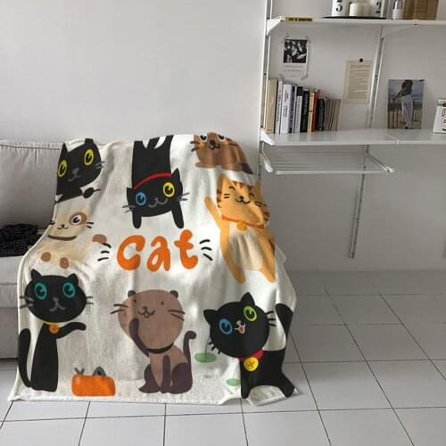 Special Throw Blanket For Bed Cat Cute Hand Drawn Nap Traveling Soft Flannel Blanket Childrens Bedroom Bedspreadc