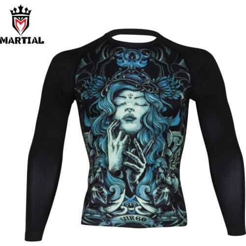 Martial : Virgo constellation sublimation rash guard mma sports compression underwear sport shirt muay thai jersey