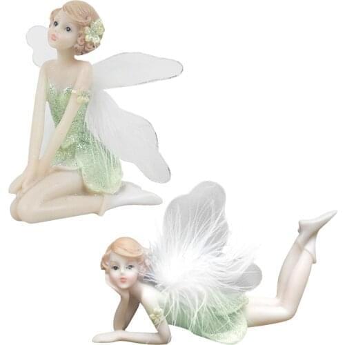 2PCS Flower Fairy Statue Resin Mini Fairy Satue Waterproof Garden Ornament Resin Art Flower Fairy Garden Statue Home Decoracion