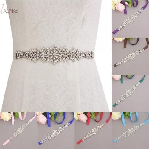 Rhinestone Belt Crystal Bride Wedding Dress Belt Sash Satin Ribbon Bridal Accessories cinturon flores