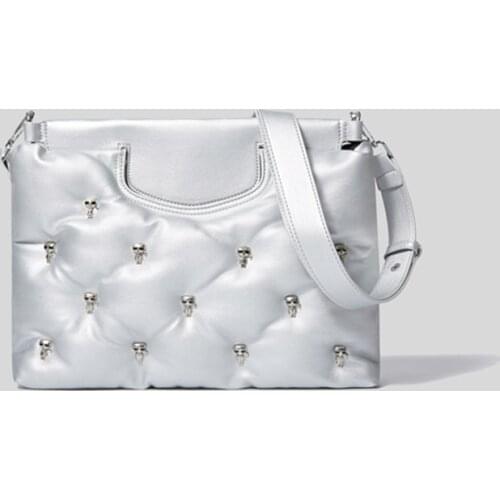 Winter Skull Padded Crossbody Bags for Women Soft Ladies Shoulder Bag Hidden handle Large Female Purses and Handbag Black New