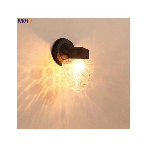 IWHD Luminaire LED Wall Lights Fixtures Bar Coffee Glass Shade Wandlampen Retro Vintage Wall Light Sconce Beside Lamp Arandela